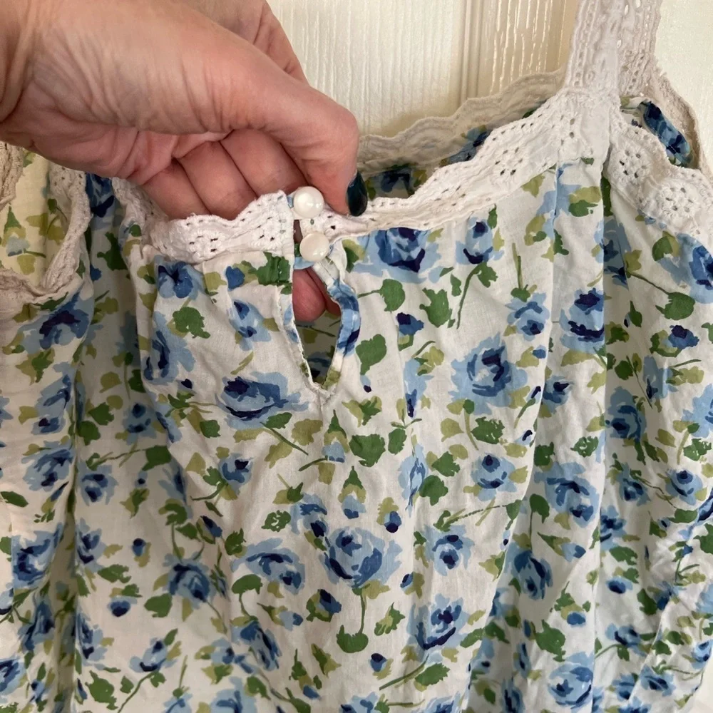 LOFT Blue Floral Lace Trim Camisole Tank Top Size L - Picture 8 of 8